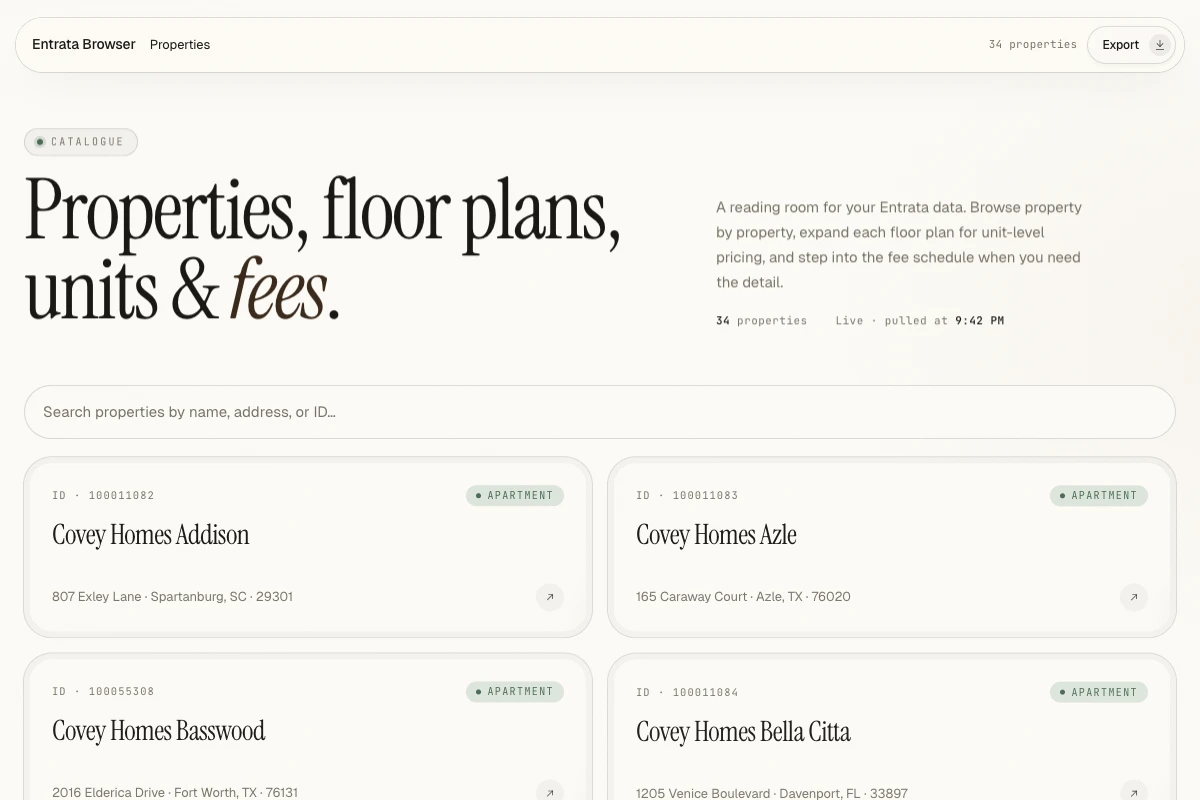 Entrata Browser project preview